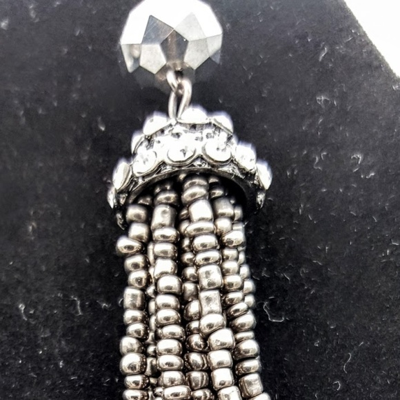 Charcoal-Colored Crystal and Bead Earrings - Picture 4 of 4